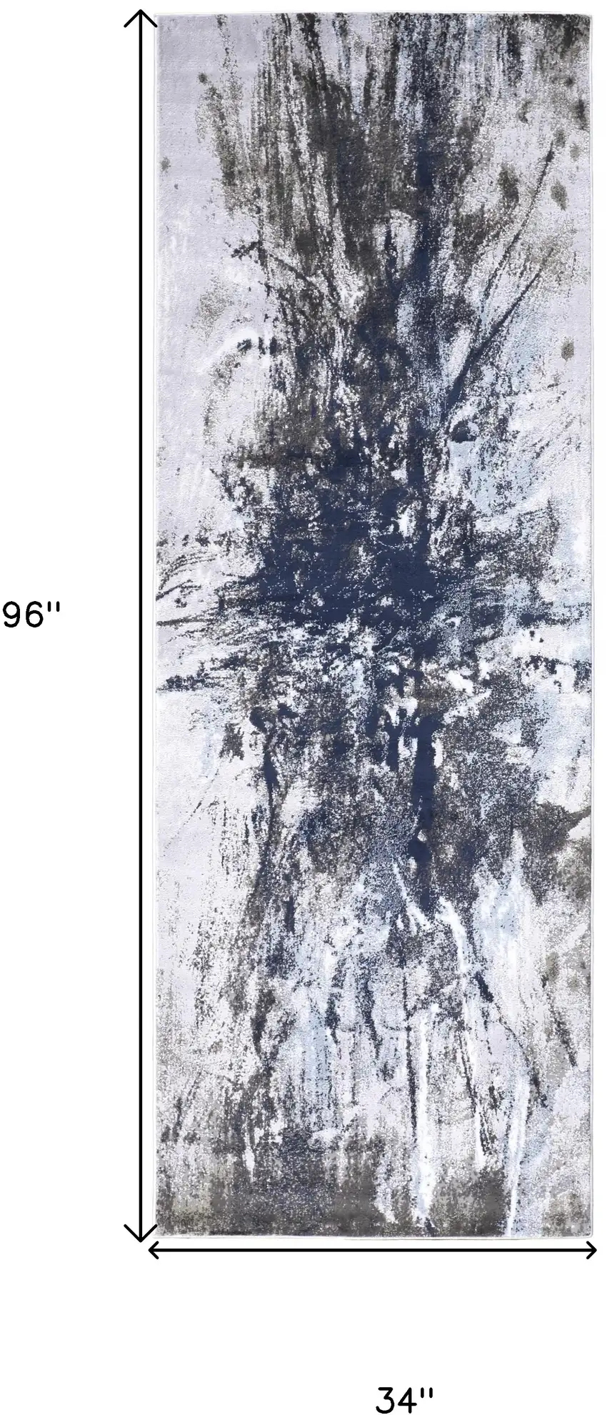 8' Blue Gray And White Abstract Stain Resistant Runner Rug Photo 7