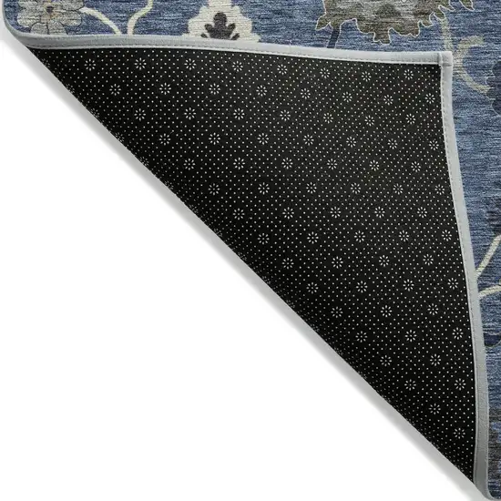 8' Blue Gray And White Round Floral Washable Indoor Outdoor Area Rug Photo 2