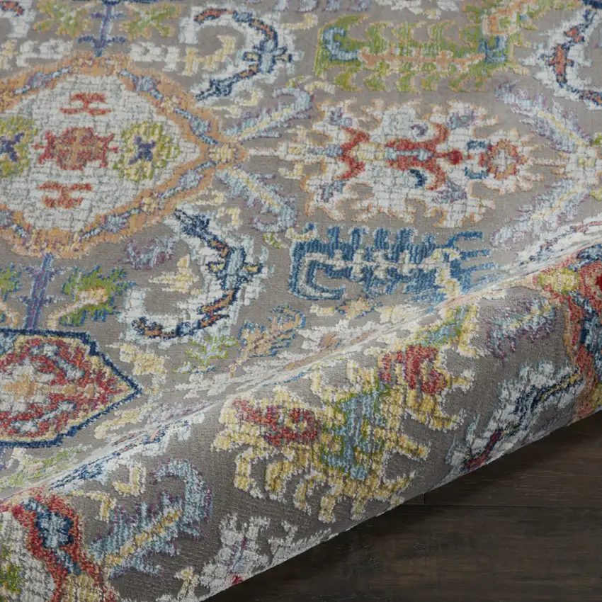 6' Blue Gray and Green Floral Distressed Non Skid Round Rug Photo 9