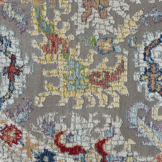 6' Blue Gray and Green Floral Distressed Non Skid Round Rug Photo 8