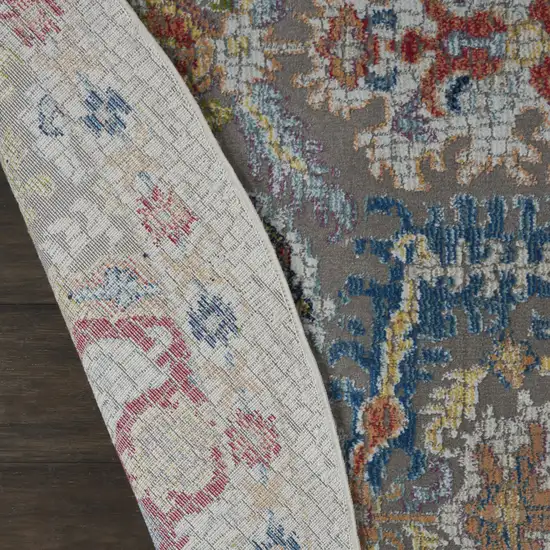 6' Blue Gray and Green Floral Distressed Non Skid Round Rug Photo 8