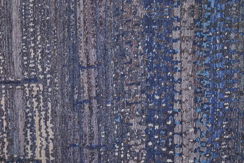 8' Blue Gray and Tan Striped Power Loom Worn Faded Washable Runner Rug Photo 7