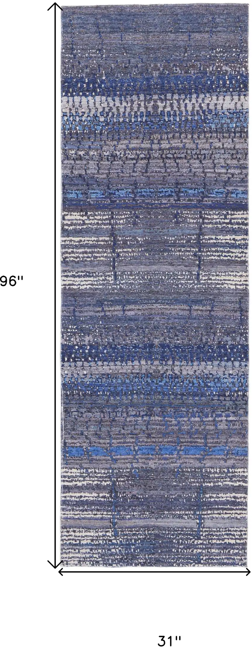 8' Blue Gray and Tan Striped Power Loom Worn Faded Washable Runner Rug Photo 3