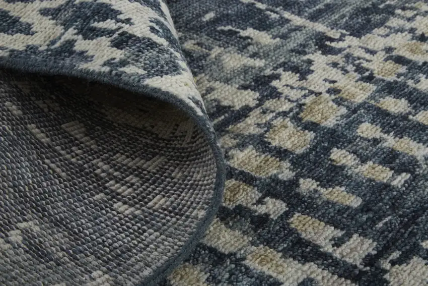 8' Blue Gray and Tan Wool Abstract Hand Knotted Runner Rug Photo 8