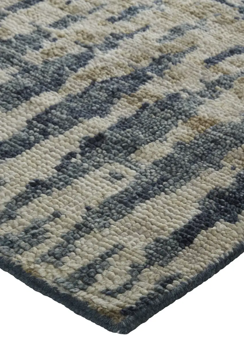 8' Blue Gray and Tan Wool Abstract Hand Knotted Runner Rug Photo 7