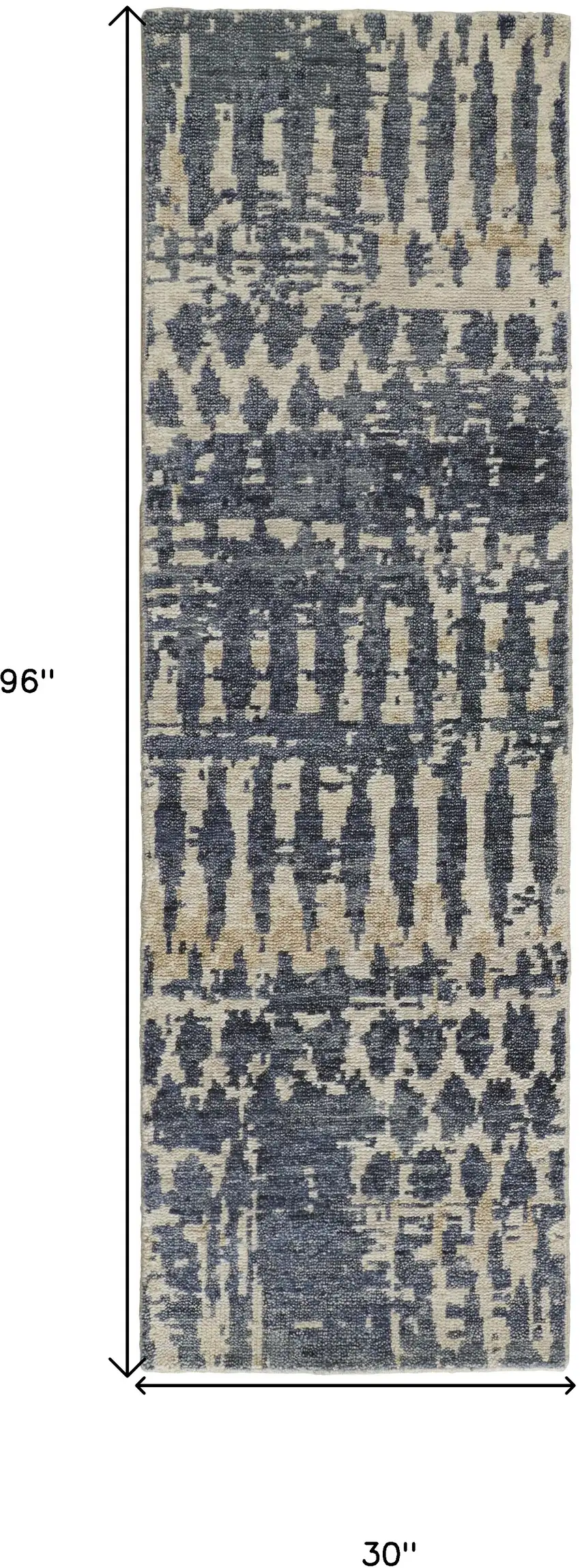 8' Blue Gray and Tan Wool Abstract Hand Knotted Runner Rug Photo 3