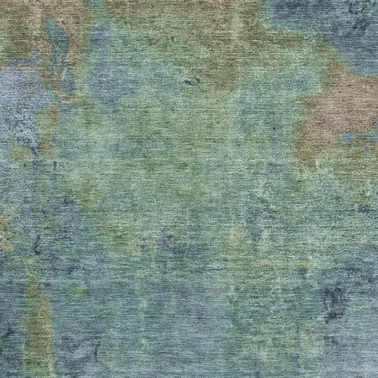 8' Blue Green And Beige Abstract Washable Area Rug With UV Protection Photo 2