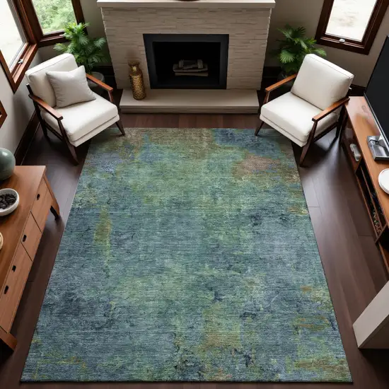 8' Blue Green And Beige Abstract Washable Area Rug With UV Protection Photo 4