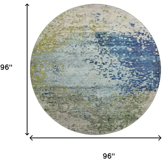 8' Blue Green And Beige Abstract Washable Round Rug With UV Protection Photo 9