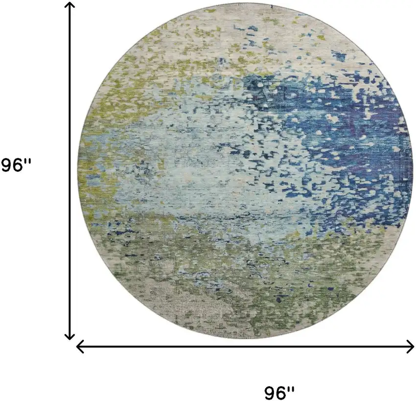 8' Blue Green And Beige Abstract Washable Round Rug With UV Protection Photo 9
