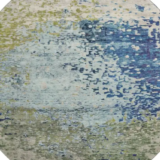 8' Blue Green And Beige Abstract Washable Round Rug With UV Protection Photo 2