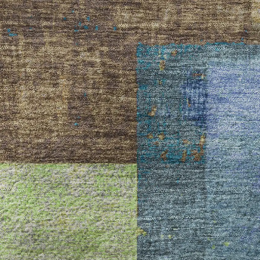 8' Blue Green And Beige Geometric Washable Round Rug With UV Protection Photo 9