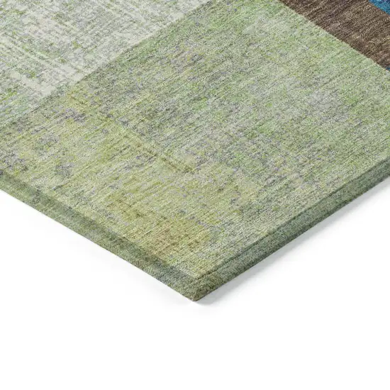 8' Blue Green And Beige Round Geometric Washable Indoor Outdoor Area Rug Photo 8