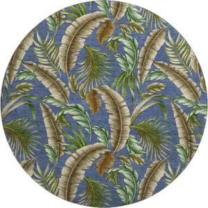 Photo of 8' Blue Green And Brown Geometric Washable Round Rug With UV Protection