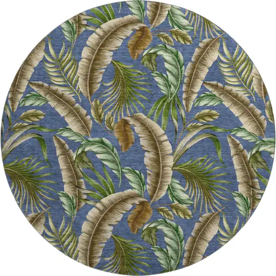 8' Blue Green And Brown Geometric Washable Round Rug With UV Protection Photo 1
