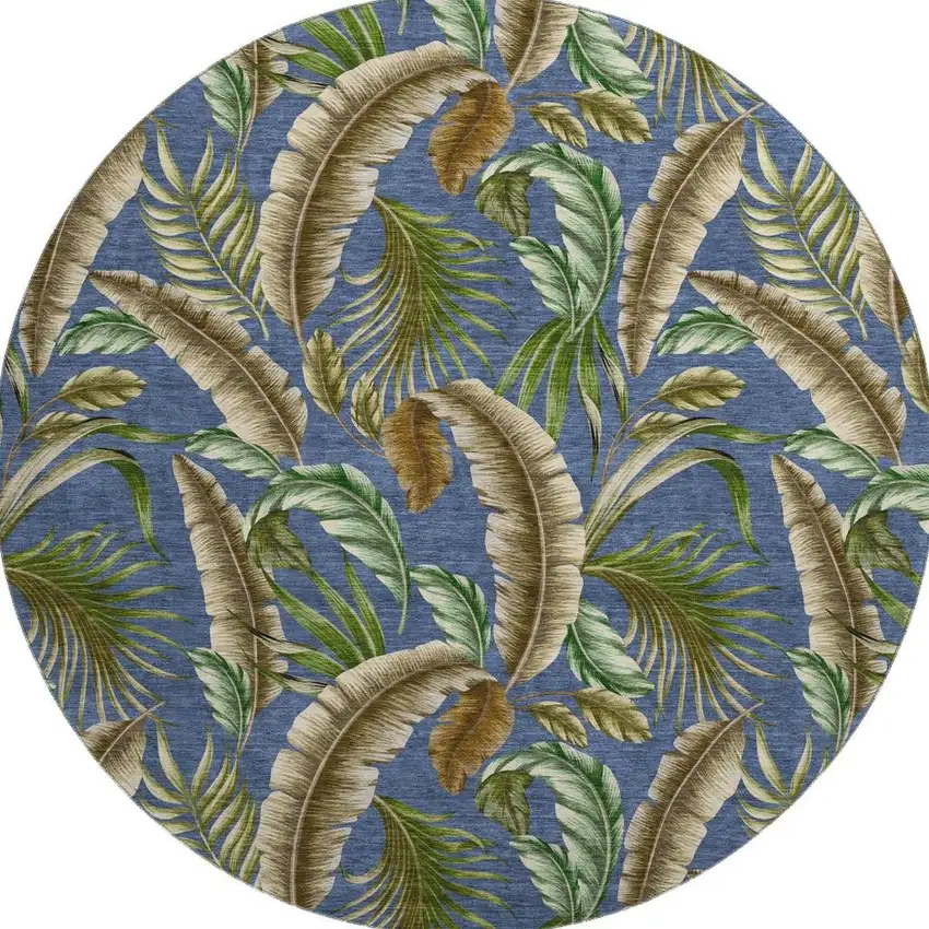 8' Blue Green And Brown Geometric Washable Round Rug With UV Protection Photo 4