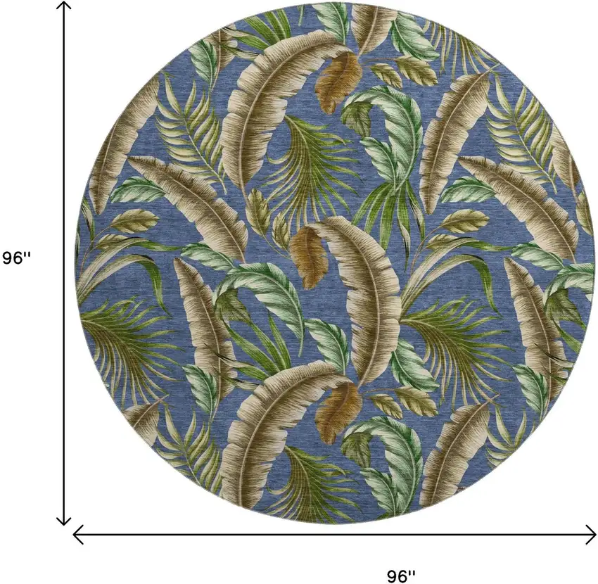 8' Blue Green And Brown Geometric Washable Round Rug With UV Protection Photo 3