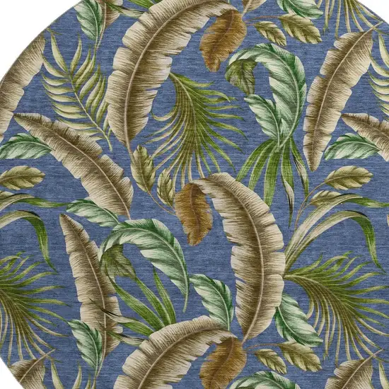 8' Blue Green And Brown Geometric Washable Round Rug With UV Protection Photo 3