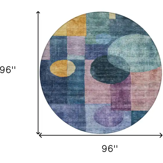 8' Blue Green And Copper Round Geometric Washable Indoor Outdoor Area Rug Photo 8