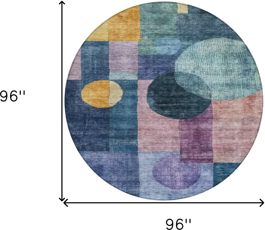 8' Blue Green And Copper Round Geometric Washable Indoor Outdoor Area Rug Photo 8