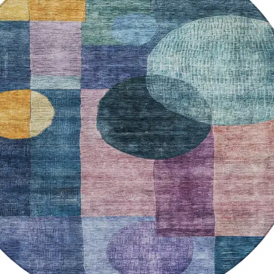 8' Blue Green And Copper Round Geometric Washable Indoor Outdoor Area Rug Photo 5