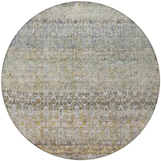 8' Blue Green And Gold Round Floral Washable Indoor Outdoor Area Rug Photo 5