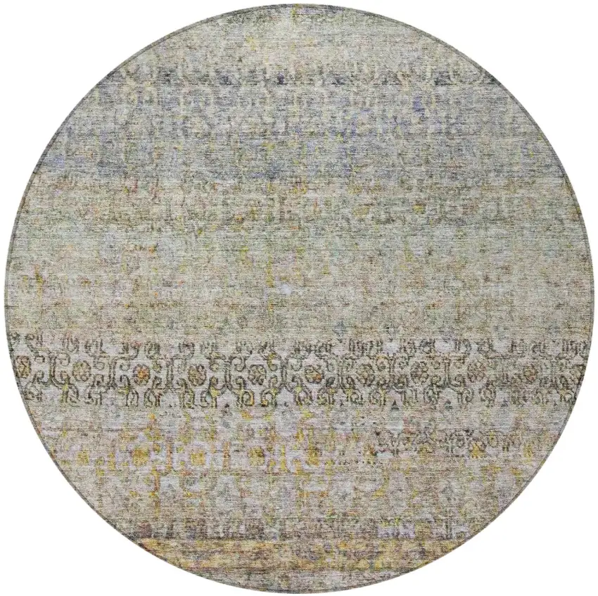 8' Blue Green And Gold Round Floral Washable Indoor Outdoor Area Rug Photo 5