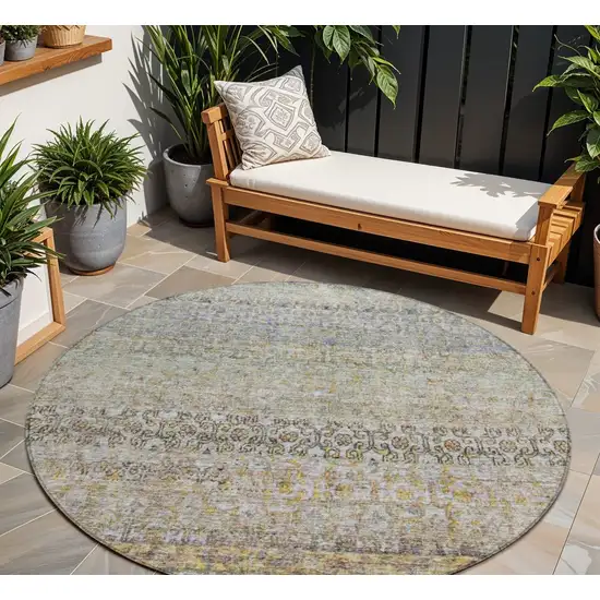 8' Blue Green And Gold Round Floral Washable Indoor Outdoor Area Rug Photo 1