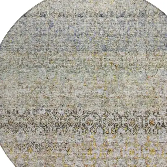 8' Blue Green And Gold Round Floral Washable Indoor Outdoor Area Rug Photo 4
