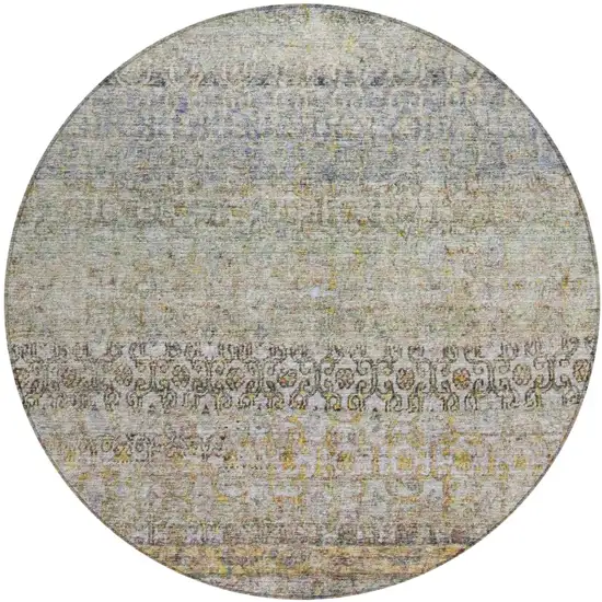 8' Blue Green And Gold Round Floral Washable Indoor Outdoor Area Rug Photo 2