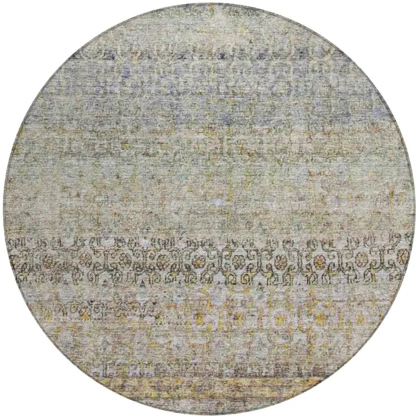 8' Blue Green And Gold Round Floral Washable Indoor Outdoor Area Rug Photo 2