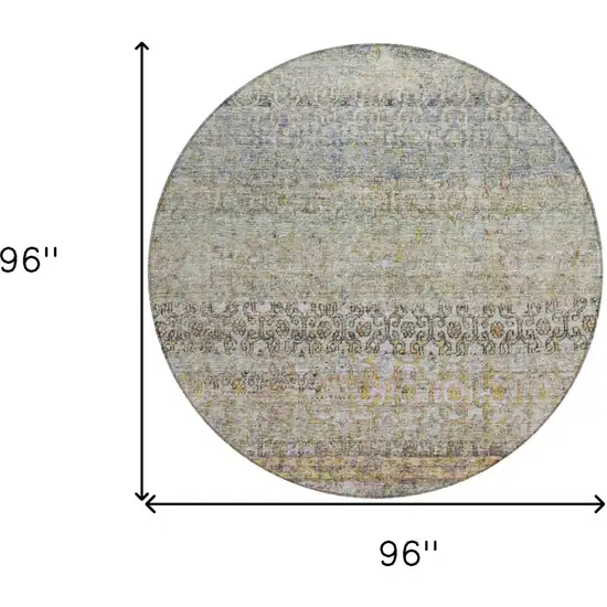 8' Blue Green And Gold Round Floral Washable Indoor Outdoor Area Rug Photo 3