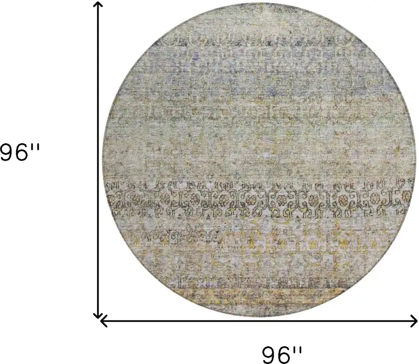 8' Blue Green And Gold Round Floral Washable Indoor Outdoor Area Rug Photo 3