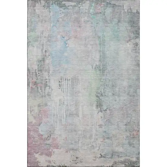 8' Blue Green And Gray Abstract Washable Area Rug With UV Protection Photo 4
