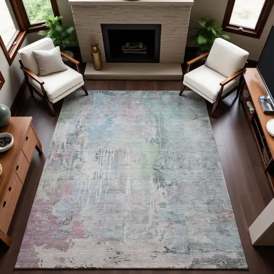 8' Blue Green And Gray Abstract Washable Area Rug With UV Protection Photo 3