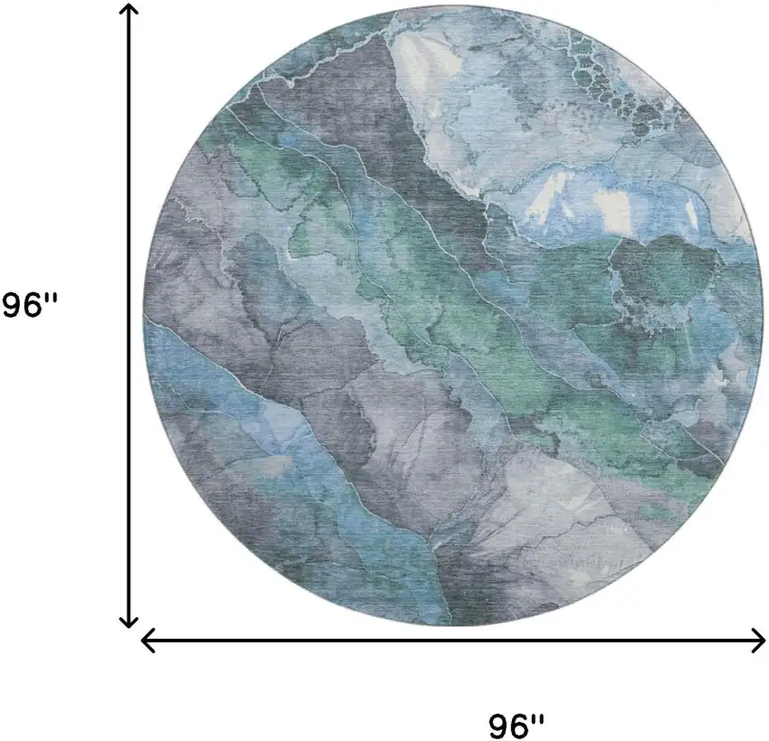 8' Blue Green And Gray Floral Washable Round Rug With UV Protection Photo 9