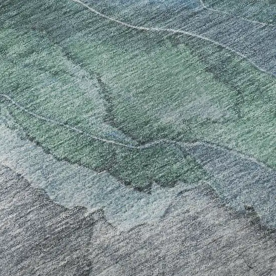 8' Blue Green And Gray Floral Washable Round Rug With UV Protection Photo 8