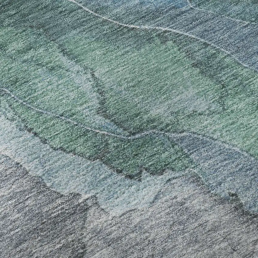 8' Blue Green And Gray Floral Washable Round Rug With UV Protection Photo 8