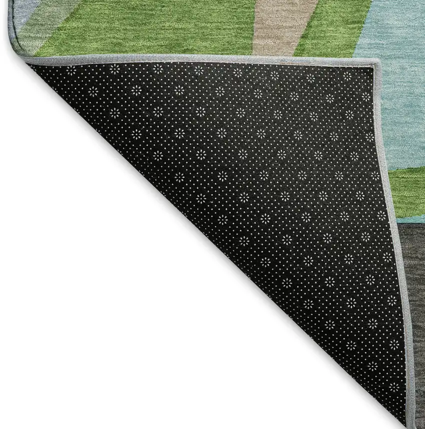 8' Blue Green And Gray Geometric Washable Area Rug With UV Protection Photo 6