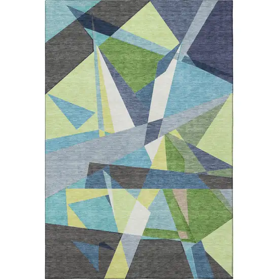 8' Blue Green And Gray Geometric Washable Area Rug With UV Protection Photo 3