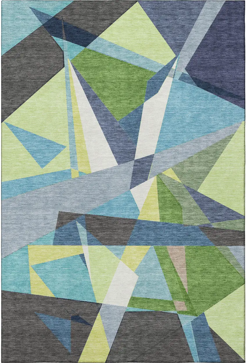 8' Blue Green And Gray Geometric Washable Area Rug With UV Protection Photo 3