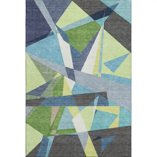 8' Blue Green And Gray Geometric Washable Area Rug With UV Protection Photo 1