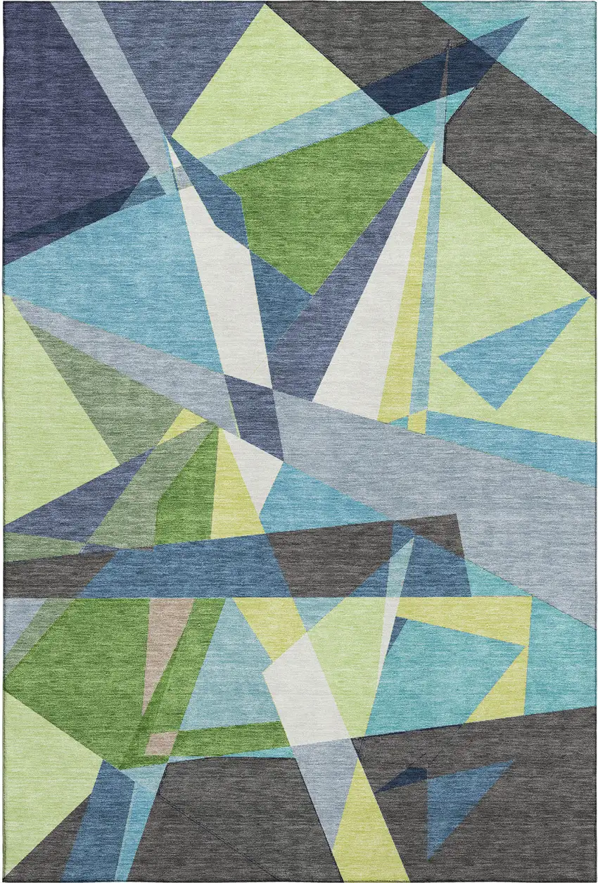 8' Blue Green And Gray Geometric Washable Area Rug With UV Protection Photo 1