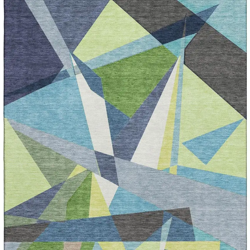 8' Blue Green And Gray Geometric Washable Area Rug With UV Protection Photo 2