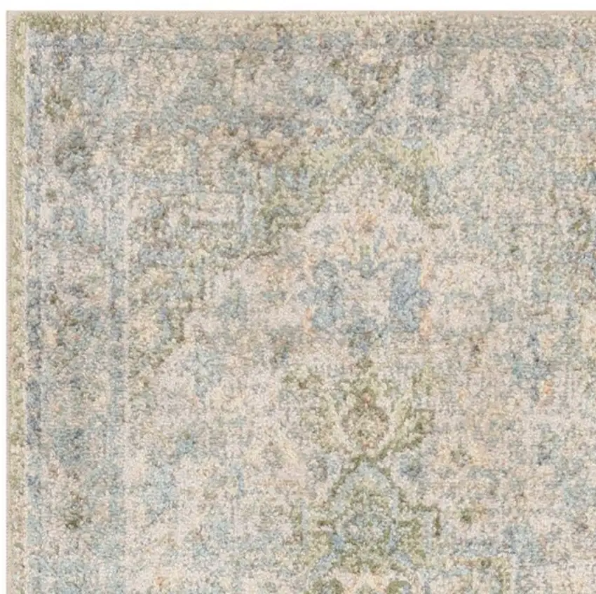 10' Blue Green And Ivory Floral Runner Rug Photo 3