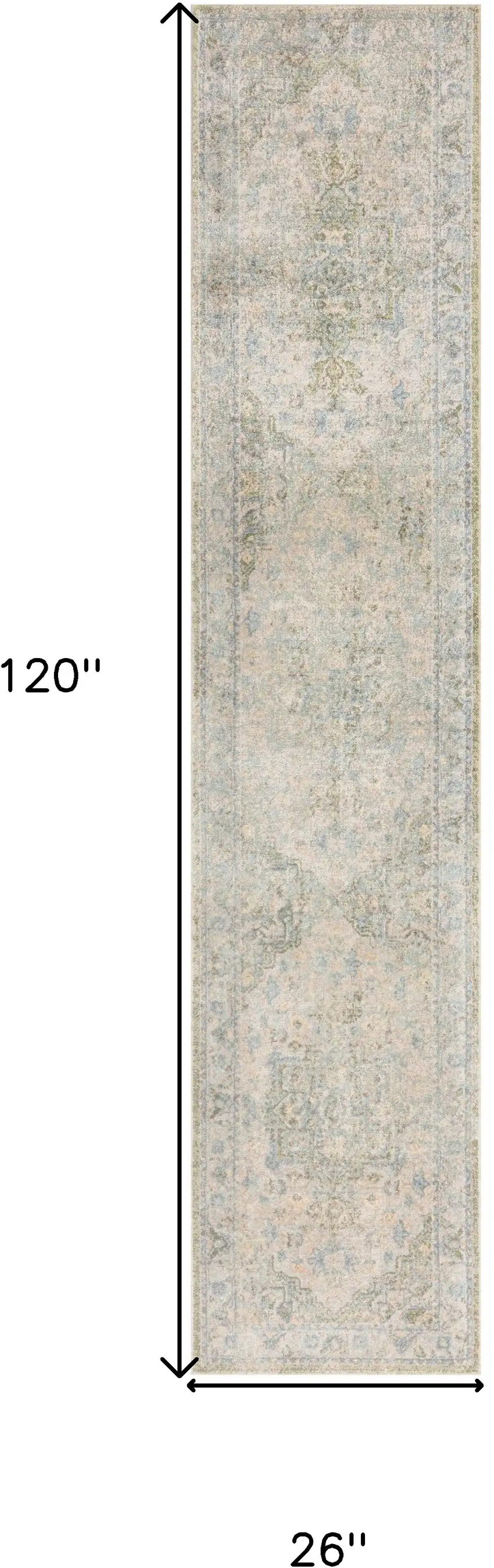 10' Blue Green And Ivory Floral Runner Rug Photo 3