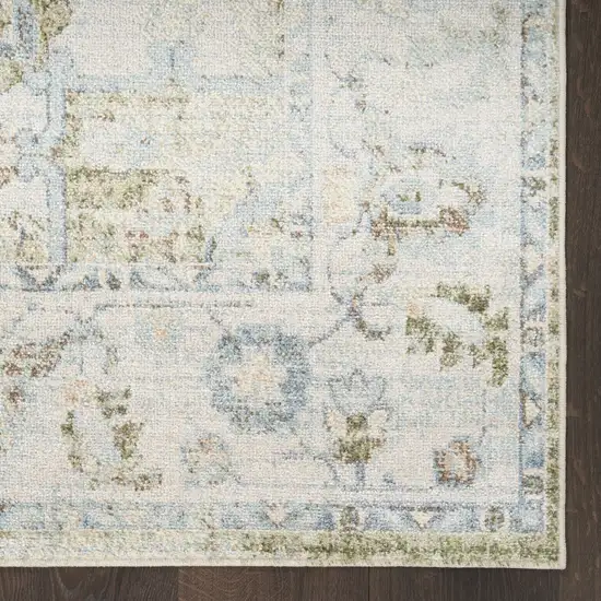 10' Blue Green And Ivory Floral Runner Rug Photo 8