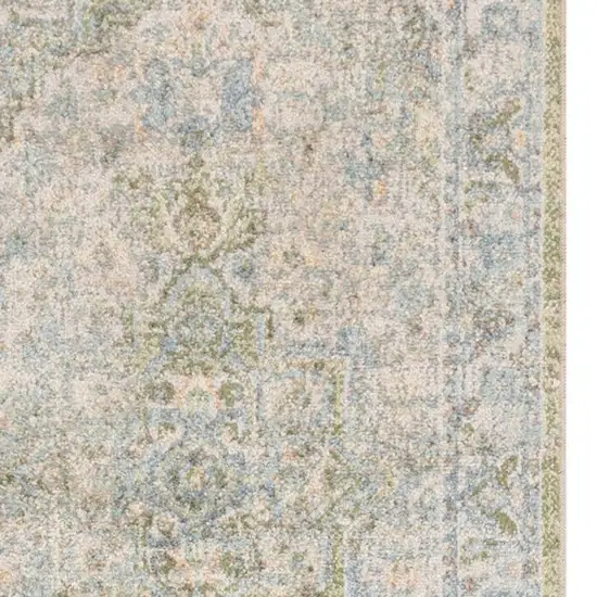 10' Blue Green And Ivory Floral Runner Rug Photo 9