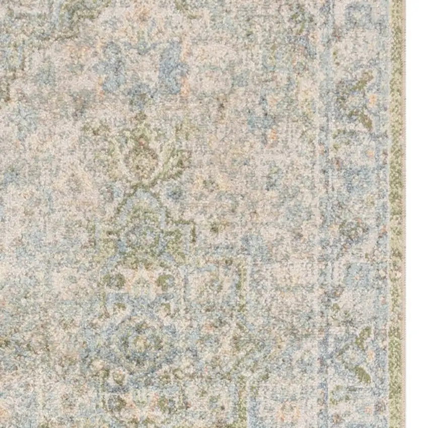 10' Blue Green And Ivory Floral Runner Rug Photo 9
