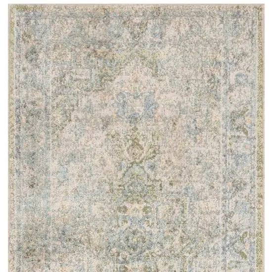 10' Blue Green And Ivory Floral Runner Rug Photo 4